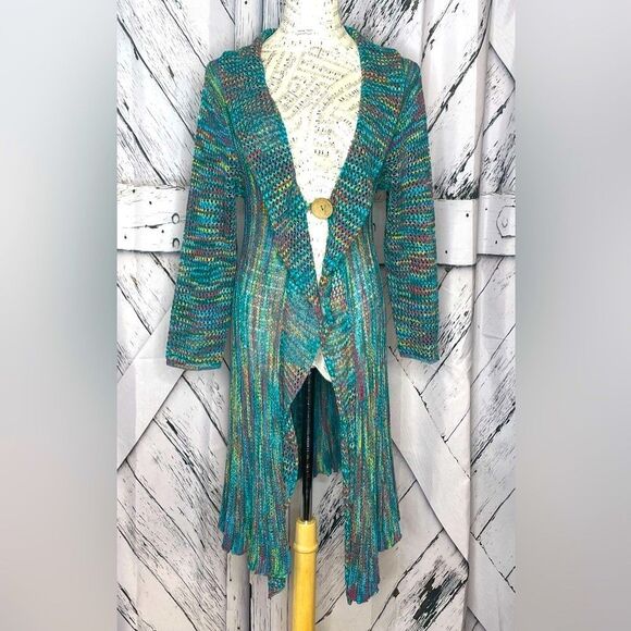 Kaktus Sweaters - Kaktus Long Sweater Multi-Colored Crocheted Blue Lightweight L